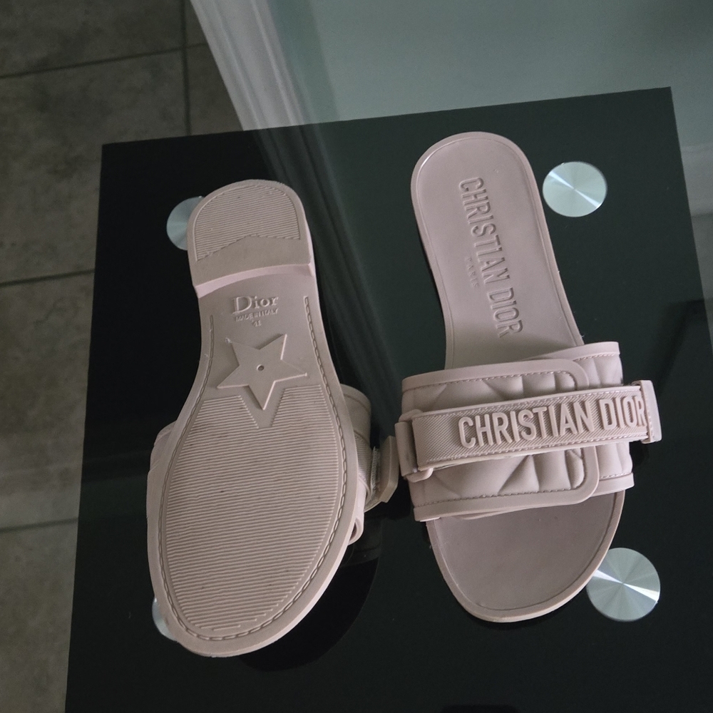 Christian Dior  Cream Loafers With Signature Branding Slide Sandals Size 41 - Picture 2 of 6